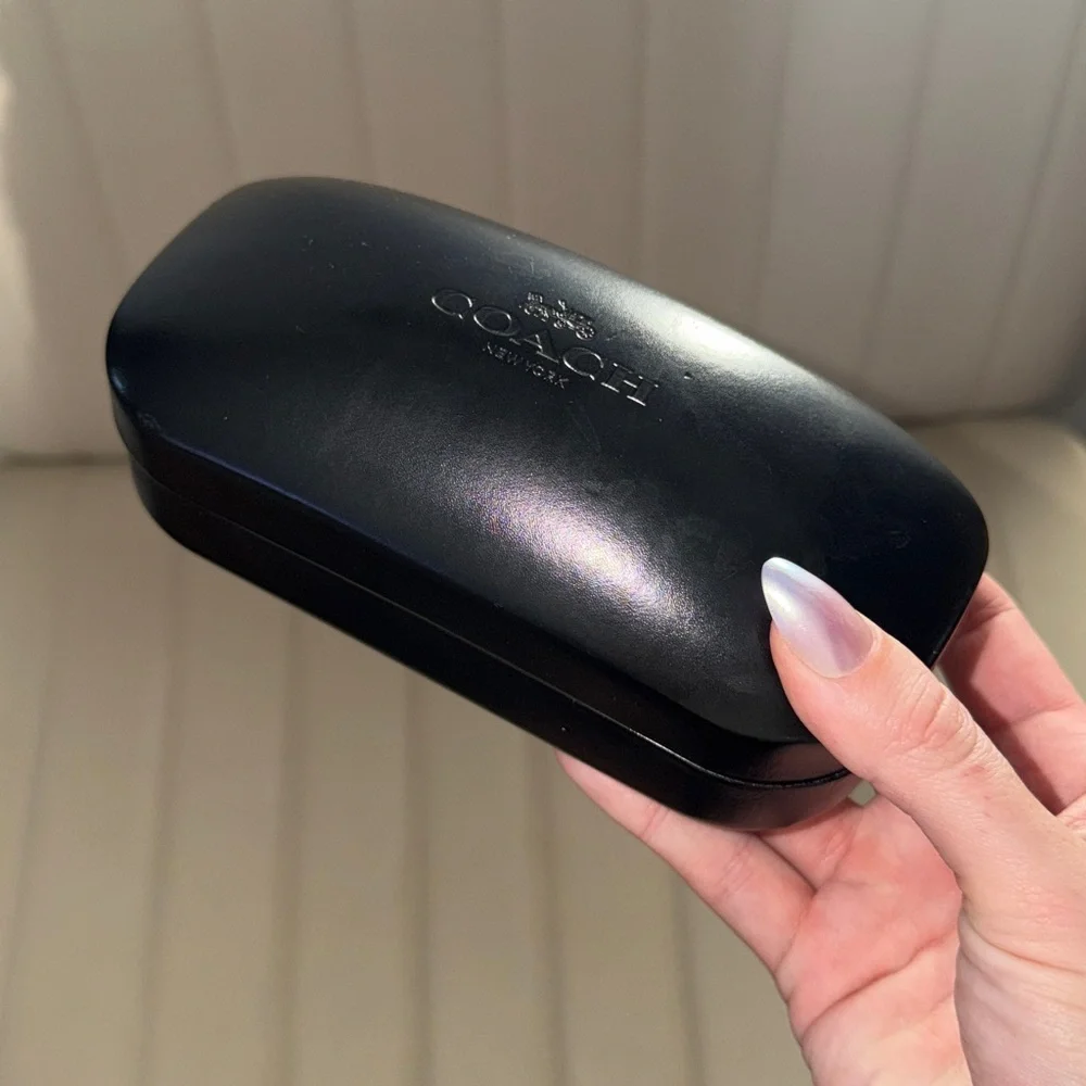 Coach Black Leather Sunglass Case with Gold Logo